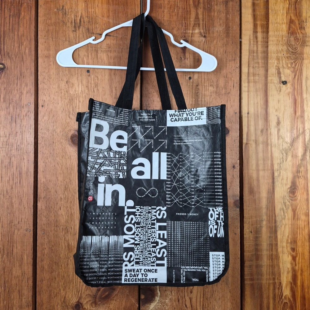 Lululemon Reusable Tote Bag Black White Manifesto Graphic Shopper Medium